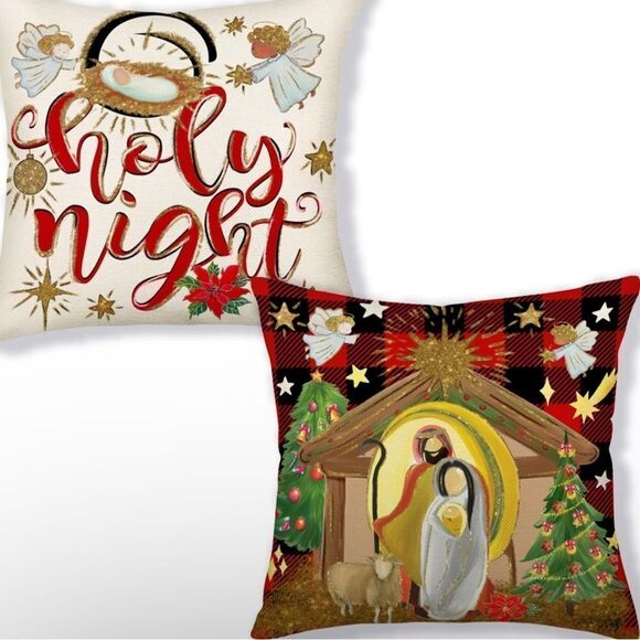 Christmas O Holy Night Pillow Covers 20x20 Inch Set Of 2 Nativity Of Jes… - Picture 1 of 1